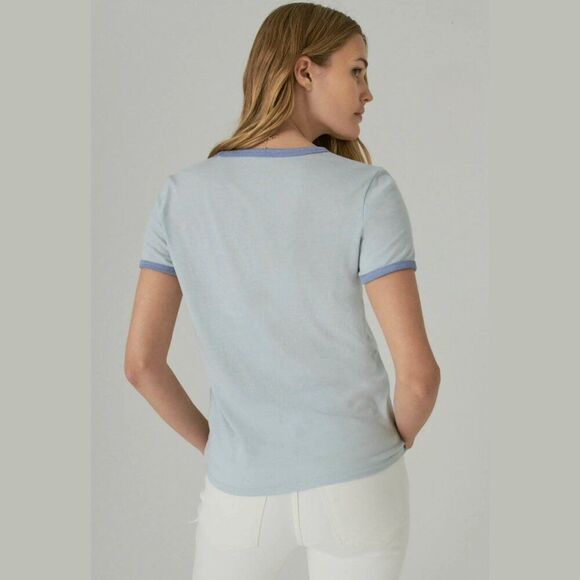 Lucky Brand 90 Ringer Crew Tee in Cashmere Blue | Size Small - Picture 3 of 7